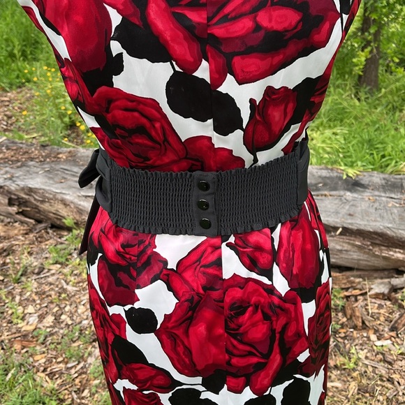 Red Rose Floral Dress with Optional Belt;4 - Picture 8 of 9